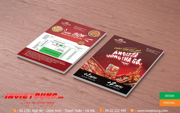 Tờ rơi quảng cáo quán ăn, bánh pizza, món ăn đẹp